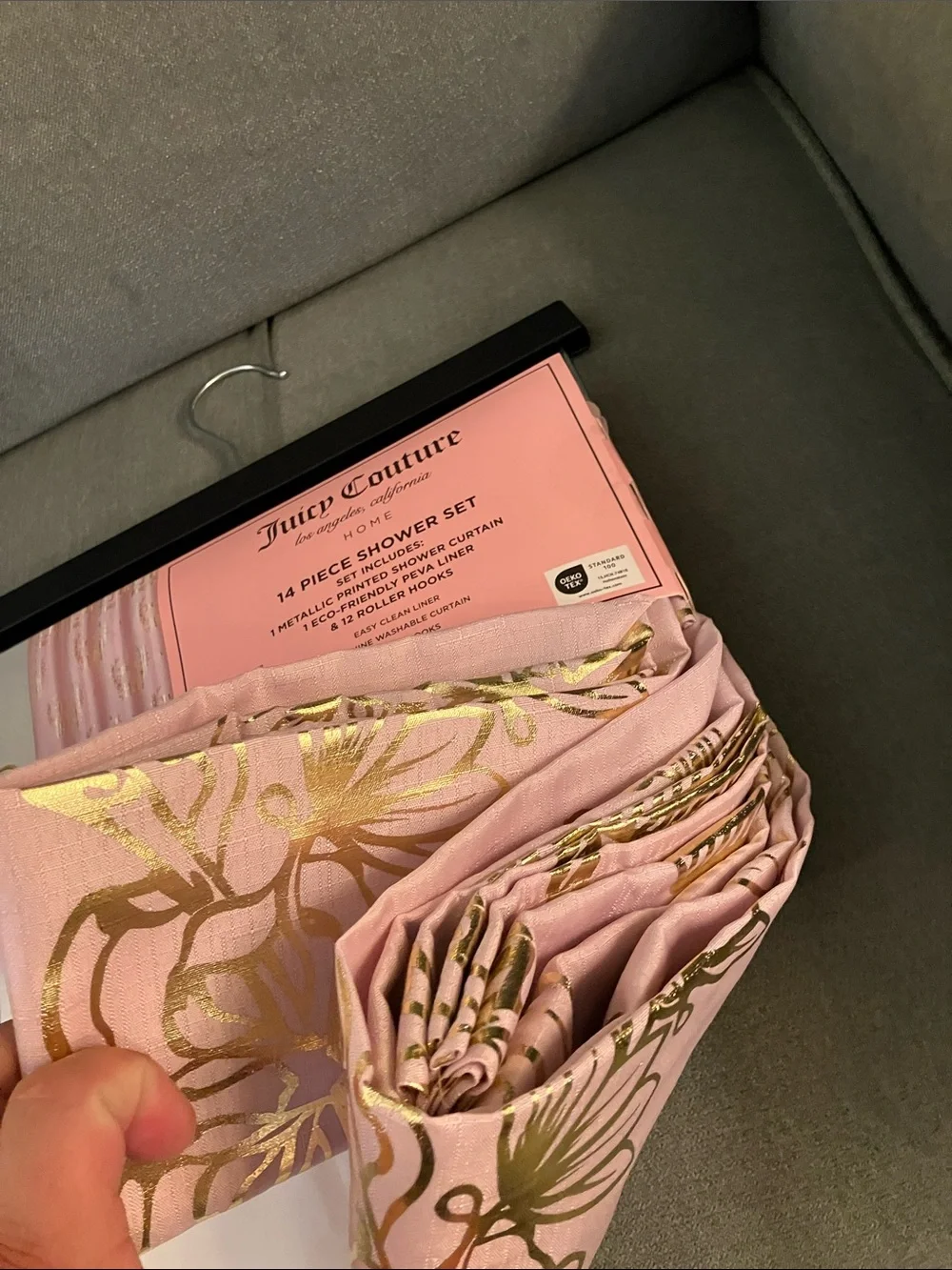 ✨Juicy Couture 14 pc shower set gorgeous pink & gold metallic curtain NWT